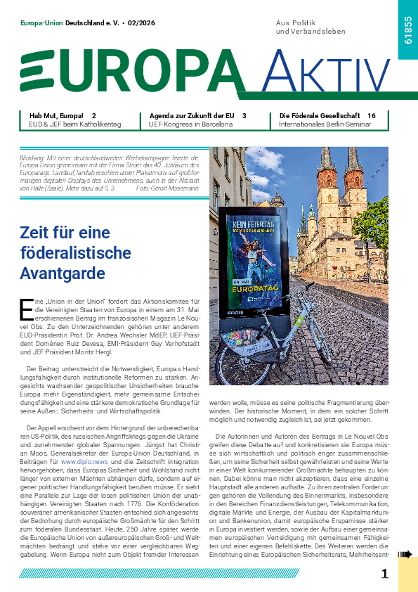 Frisch aus dem Druck: Mitgliedsmagazin Europa aktiv 2/2026