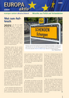 Titelseite der Mitgliedszeitschrift Europa aktiv mit einem Foto des Ortsschildes von Schengen und einem Artikel mit der Überschrift "Mut zum Aufbruch"